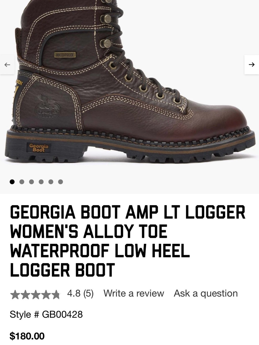 Women’s Georgia boots waterproof/alloy toe size 8